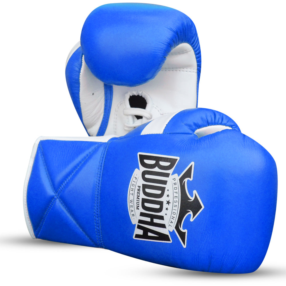 Muay Thai Kick Boxing Buddha Luvas de boxe de couro azul para competiç –  Buddha Fight Wear